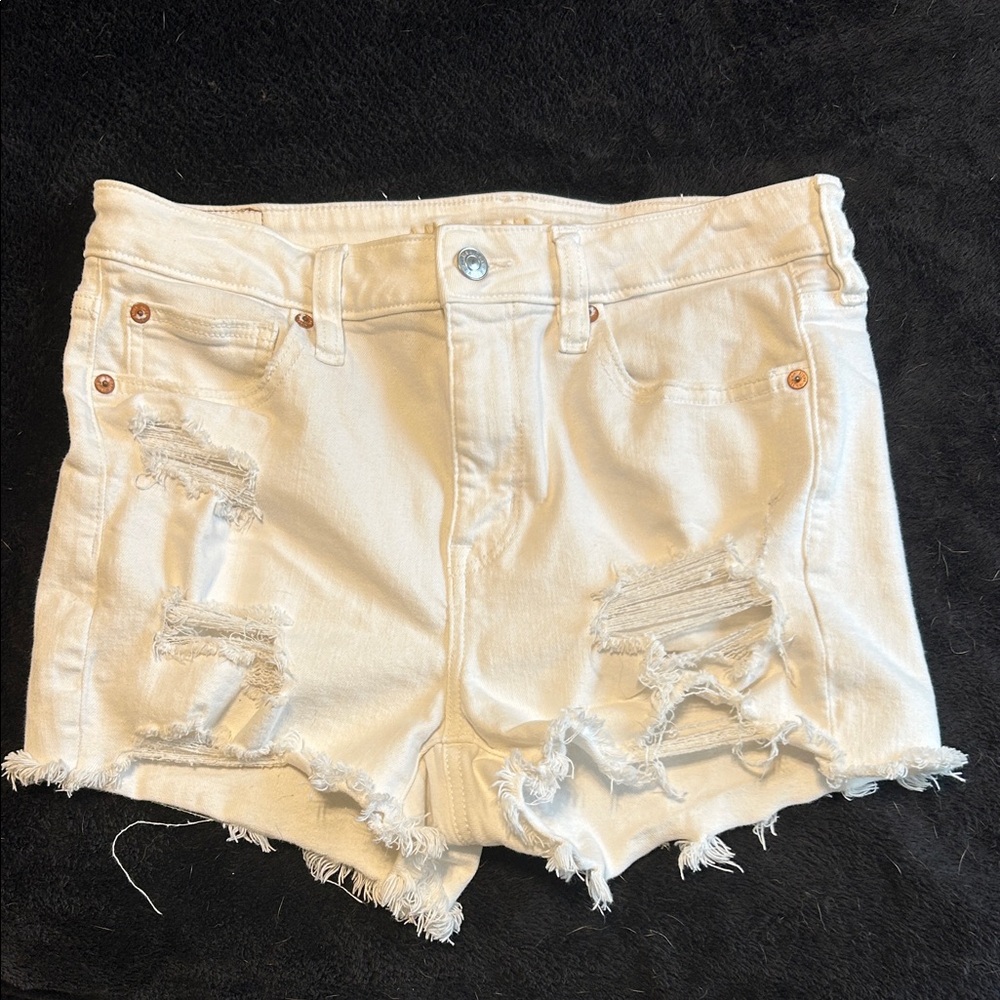 American Eagle Outfitters White Distressed Jean Shorts